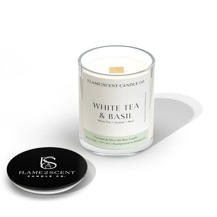 Flame2scent Candle Co. – wholesale Burkljus – Vitt te & basilika ljus | Vitt te + jasmin + basilika