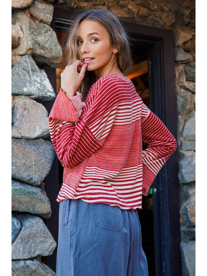 Ces Femme USA - Wholesale Knit Top - Women's - Stripe Crew-Neck Top