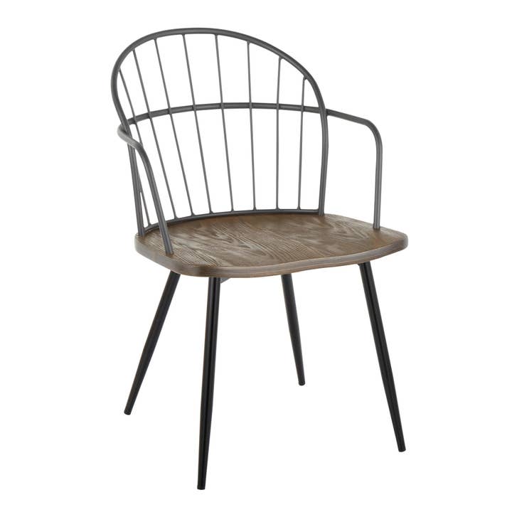 Black Metal Dark Walnut Wood Riley Arm Chair - Set of 2 for wholesale on Faire10