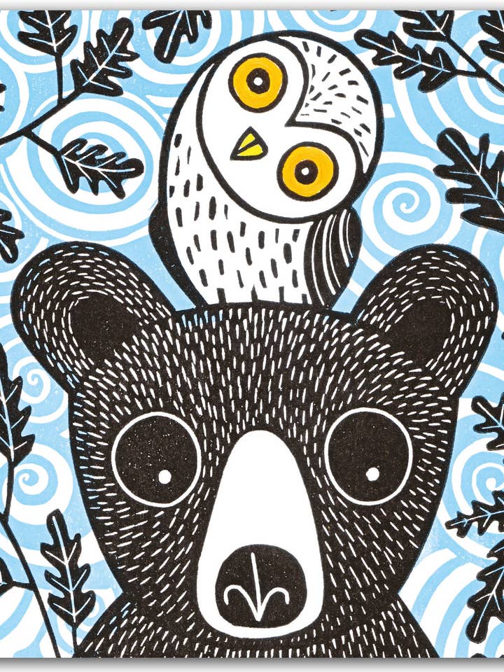 NC502 Bear, Owl & Acorns - Kat Lendacka for wholesale by Cardiau Nico Cards
