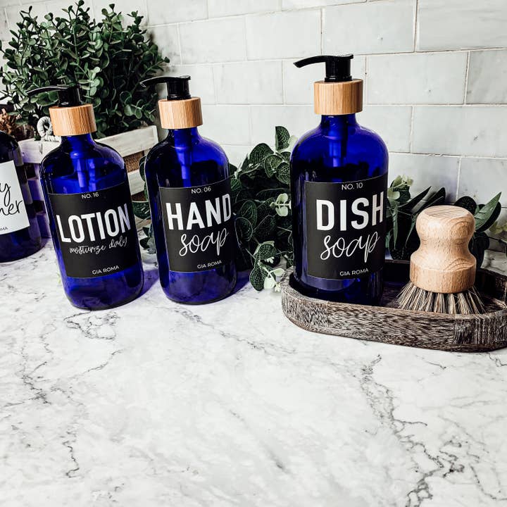 Gia Roma – wholesale Soap dispenser – Refillable Soap Dispensers for Home, 16oz Glass Blue Bottles10