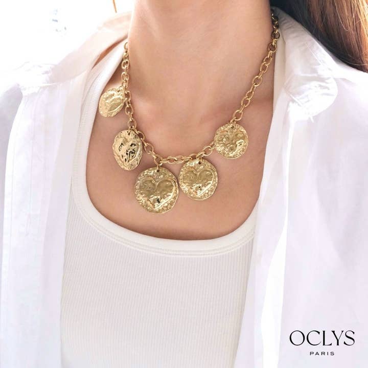 Speciale San Valentino - Collana con ciondoli rotondi cuori martellati per la vendita all'ingrosso da parte di Oclys