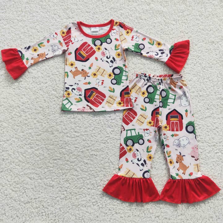 Aier Wholesale - Wholesale Sleepwear Set - Kids - Baby Girls Farm Pajamas Clothes Sets