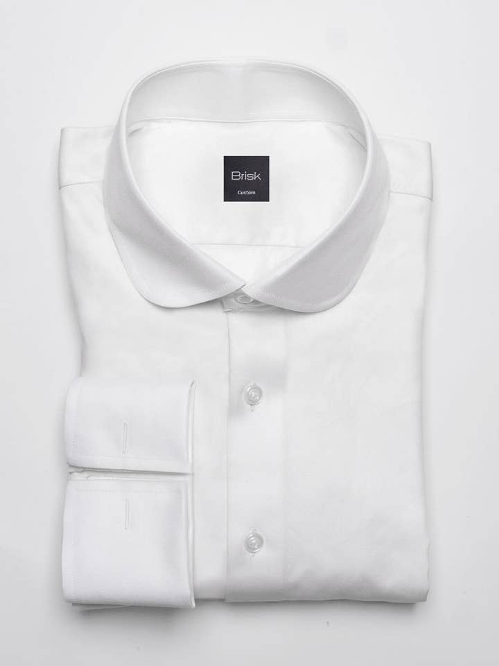 Chemise en coton Pima sergé blanc perle - Col club avec poignets français pour la vente par BRISK
