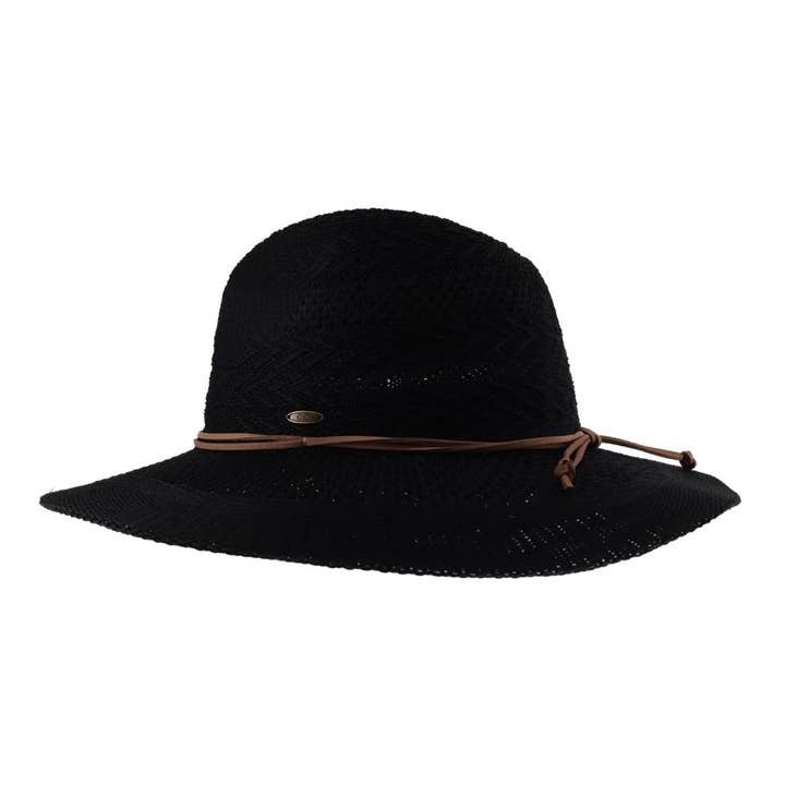 C.C Beanie - Wholesale Straw Hat - Women's - Knit Multi-Pattern C.C Panama Hat with Suede Cord KP015