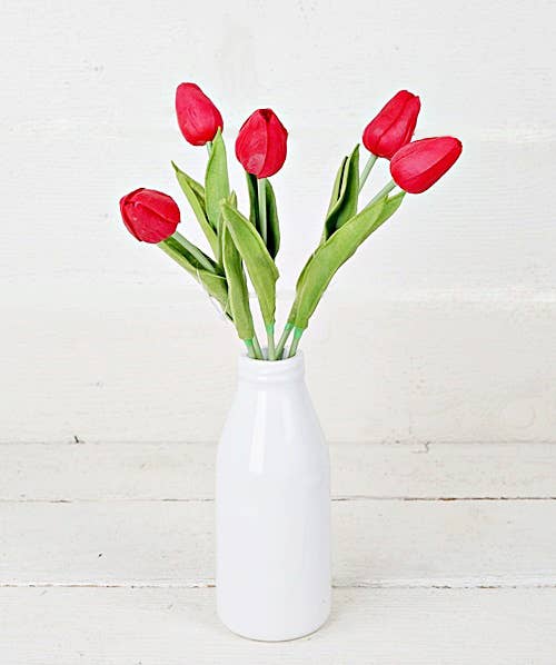 Impressive Enterprises, Inc. - Wholesale Artificial Flowers - 75438- 15inL real touch Tulip Bud Stem-RED