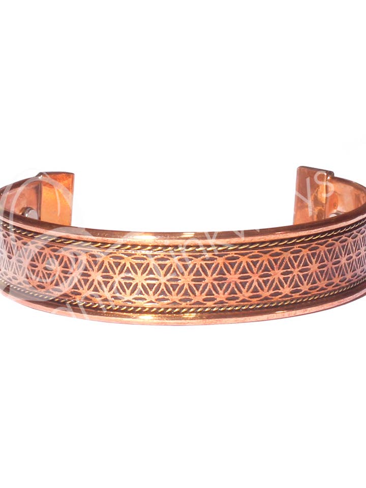 (PC)BRACELET - COPPER WITH FLOWER OF LIFE & MAGNETS 16 MM W for wholesale by Oceanic Linkways Inc