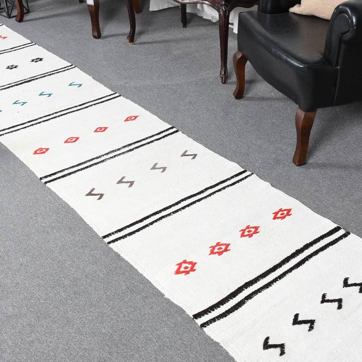 2.2x12.7 ft Rug, Vintage Turkish Rug, Kilim White Oriental Rug for wholesale by Vintage Rugs Loom