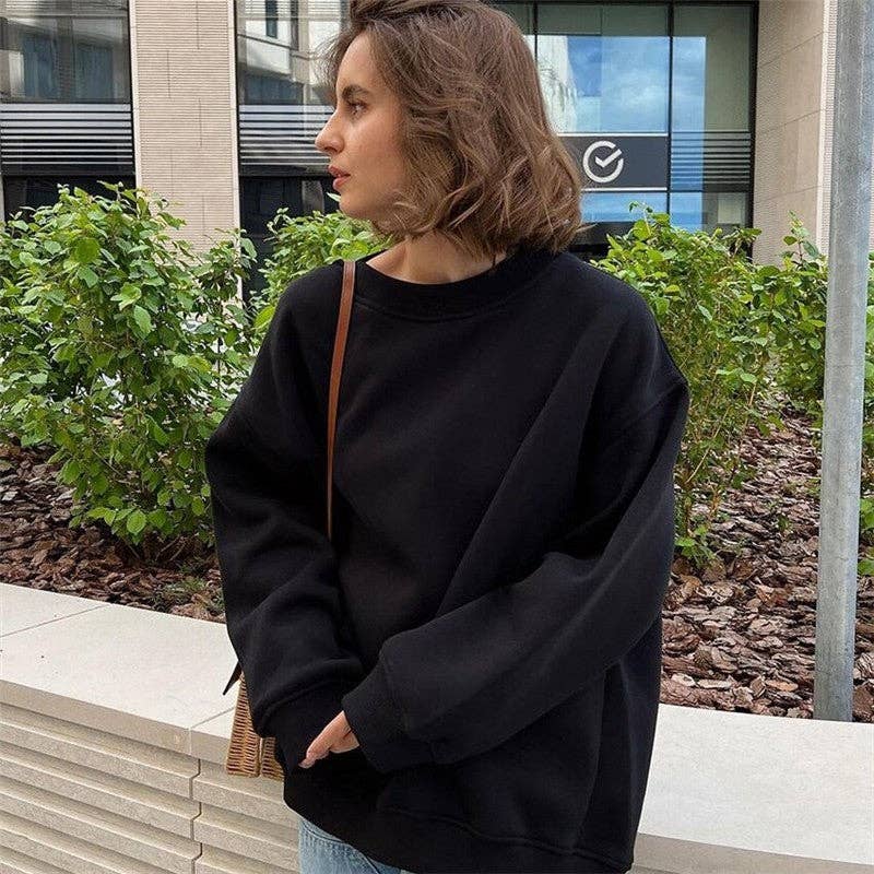 UZ Wholesale Store - Vente Sweat-shirt – femme - Sweat-shirt ample à col rond de couleur unie0