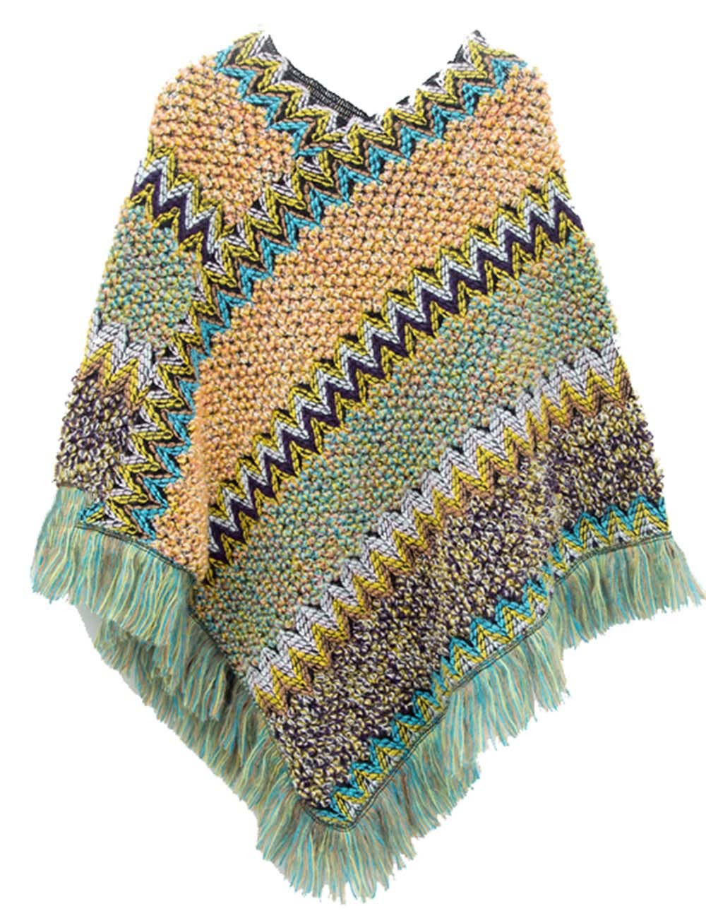 Sweetkama - Vente Poncho – femme - Châle à franges ethnique coloré chic pour femmes8