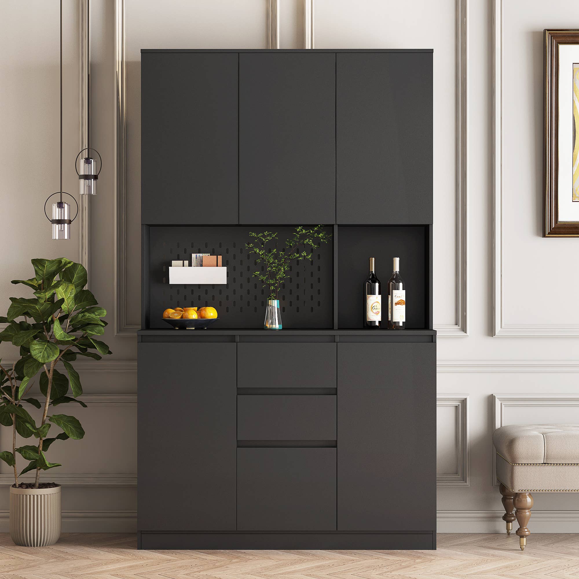 39F Inc. - Vente Armoire - Armoire de garde-manger 74", station de charge, support pour micro-ondes16