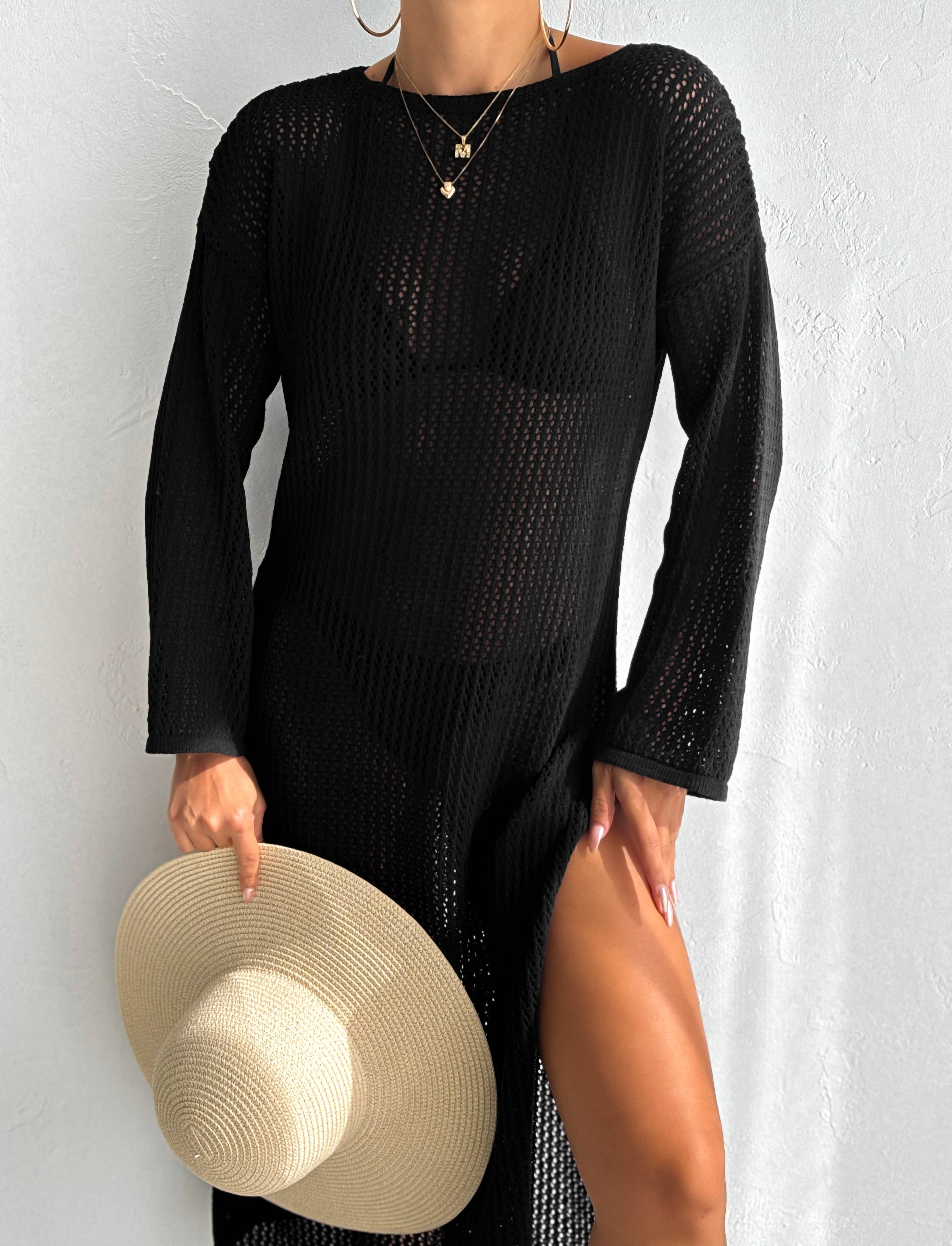 VAV NEW YORK - Wholesale Dress - Women's - Maxi Hallow Knit Dress Long Sleeve Cover-Up Open Knit Dress15