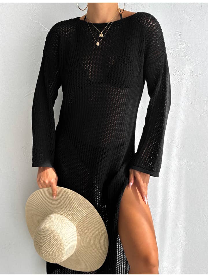 VAV NEW YORK - Wholesale Dress - Women's - Maxi Hallow Knit Dress Long Sleeve Cover-Up Open Knit Dress15