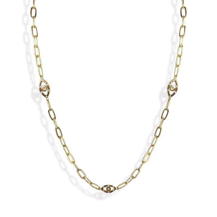 Colar de corrente longa Grand Evil Eye - Clique para opções de cores por atacado de Liza Schwartz Jewelry