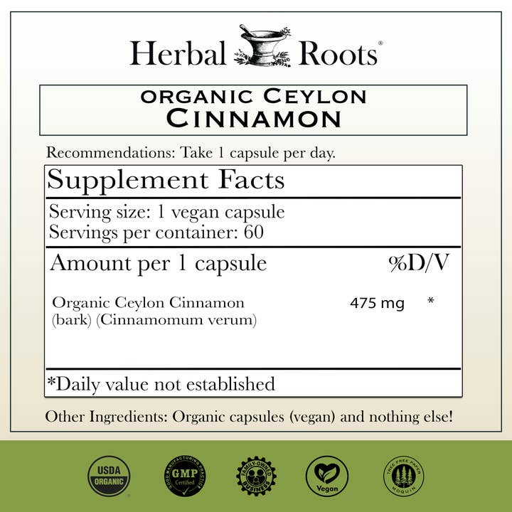 Herbal Roots - Wholesale Oral Supplement/Vitamin - Herbal Roots Organic Ceylon Cinnamon Capsules1