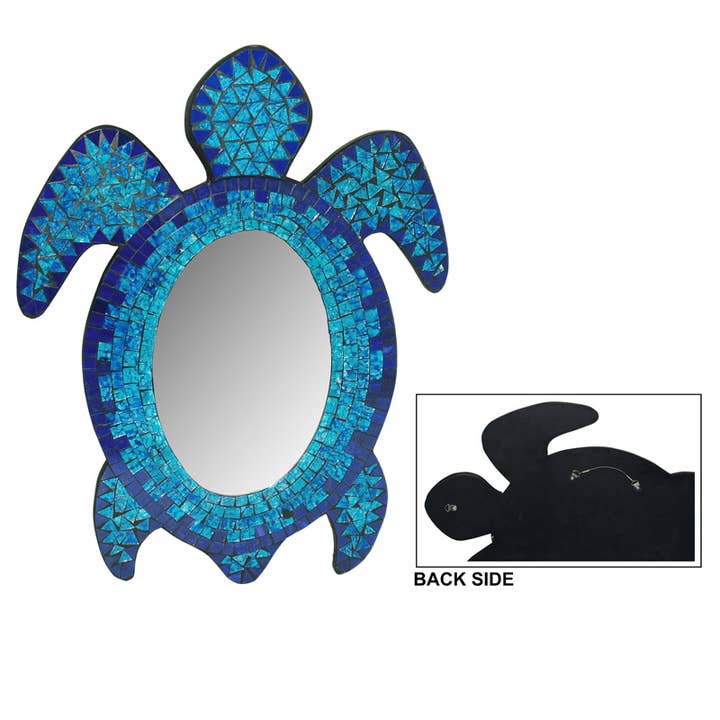21" Blue Mosaic Sea Turtle Wall Mirror - Nautical Decor for wholesale by CB Home Collection