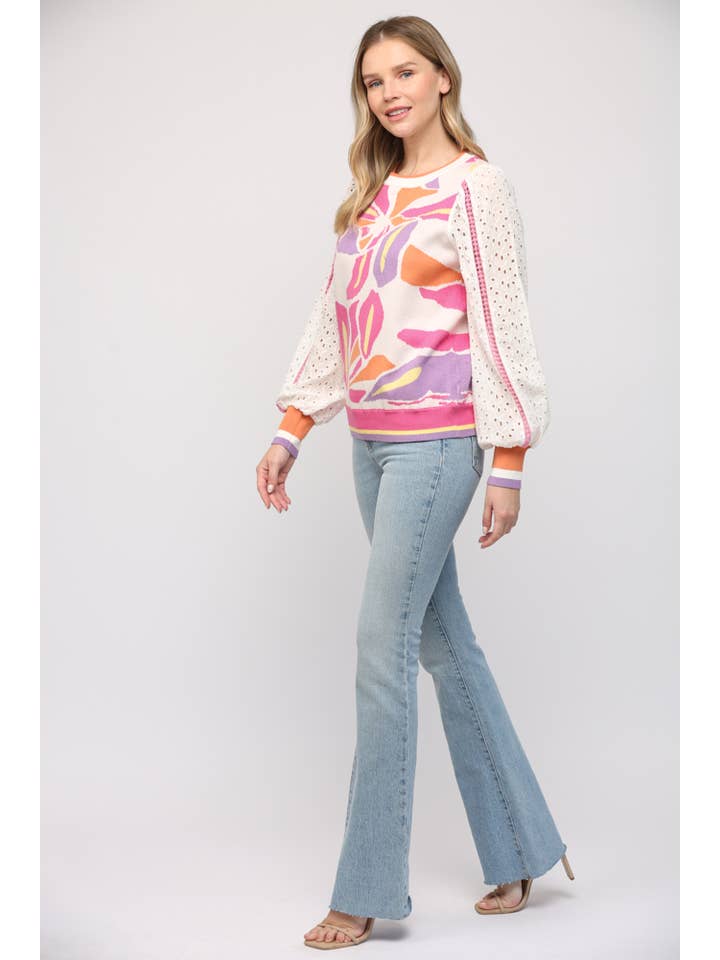 FATE - Wholesale Knit Sweater - Women's - CONTRAST LACE SLV JACQUARD SWEATER FW1001415