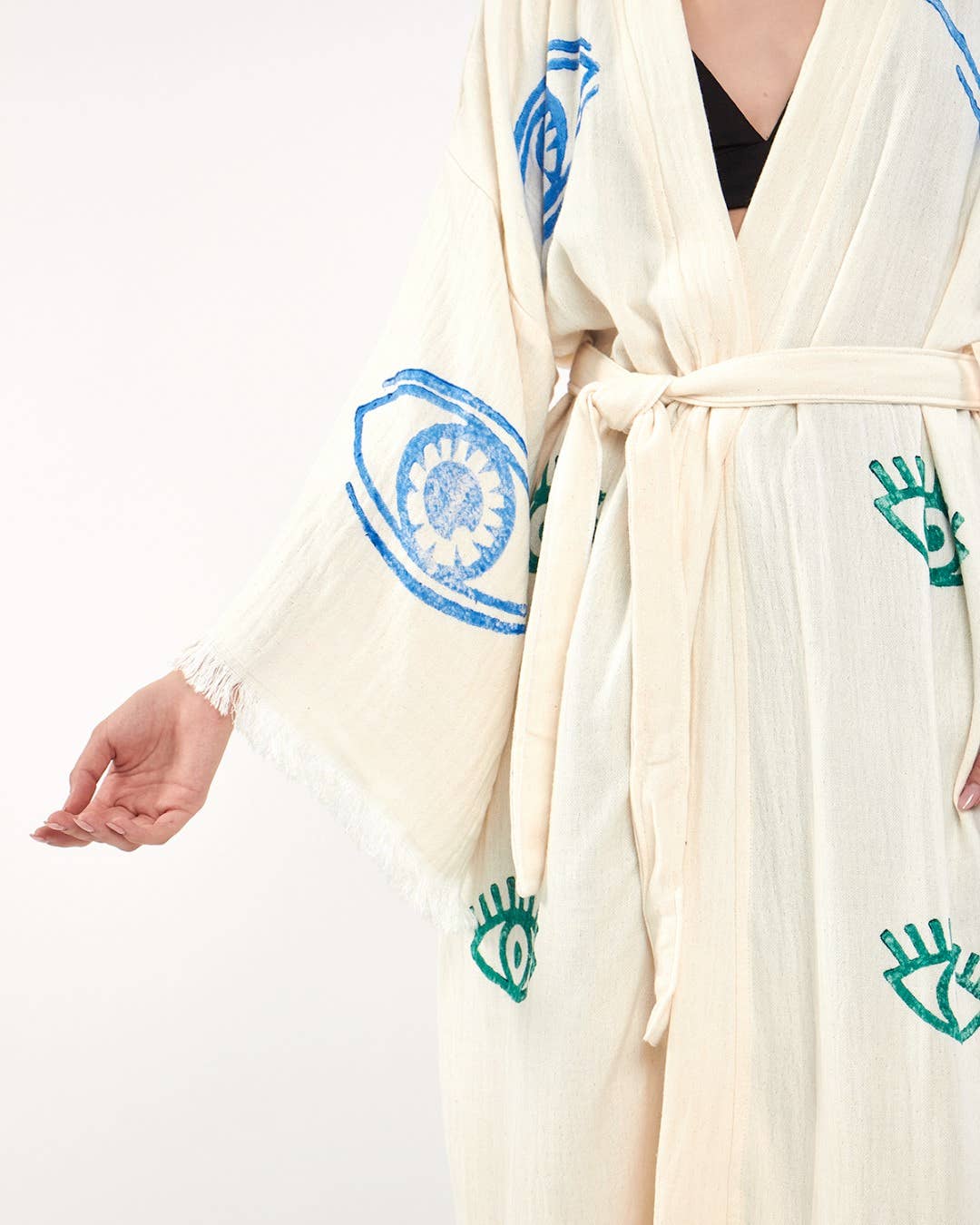 Yaz Concepts - Wholesale Kimono - Women's - Colorful Eye Print Bathrobe Festival Kimono Coverup White  10