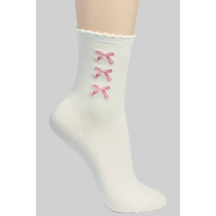 TWO TONE TRIPLE BOW ANKLE SOCKS WITH RUFFLE for wholesale by Girly