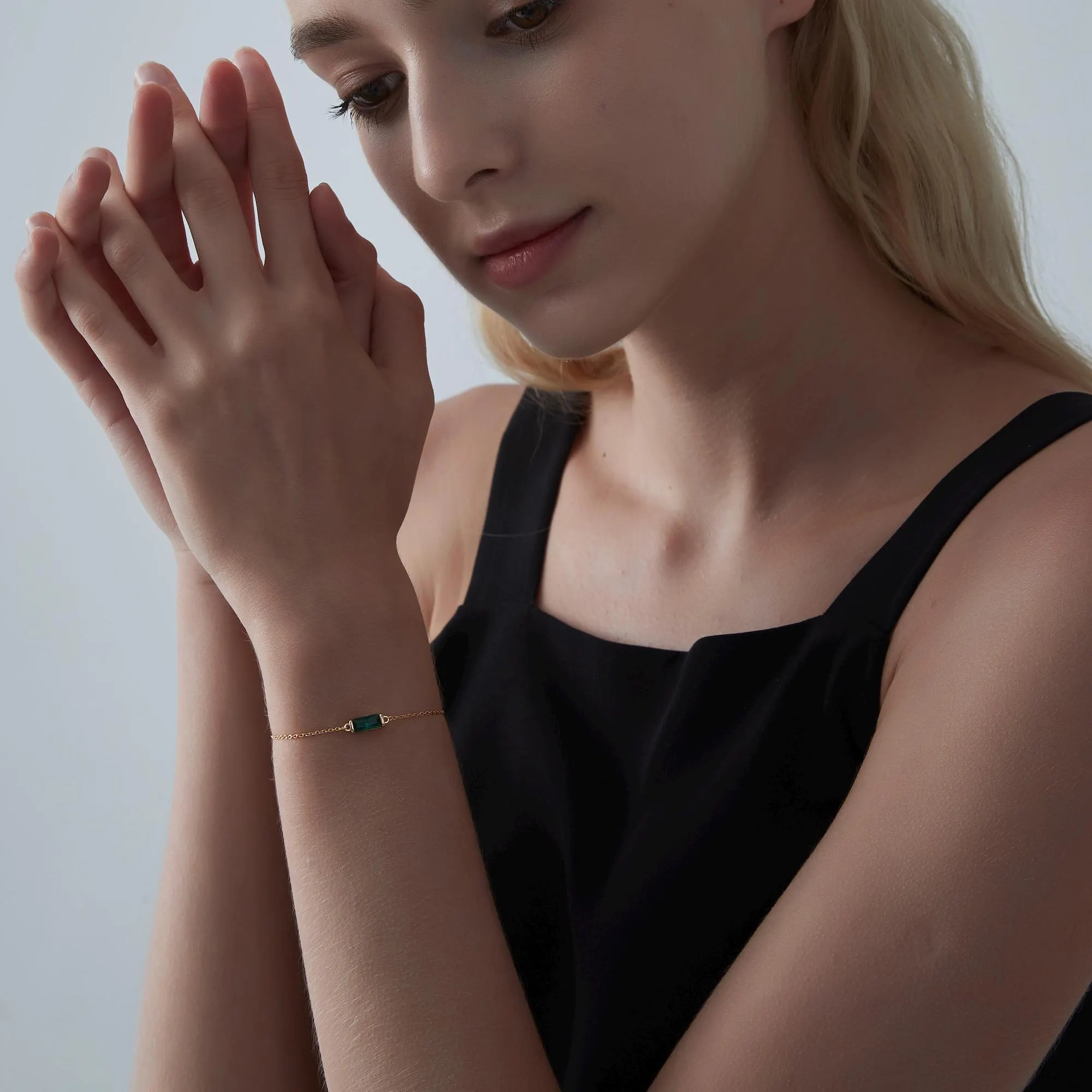 Perimade & Co. LLC - Wholesale Charm/Dangle Bracelet - Baguette Birthstone Stacking Bracelet in 925 Sterling Silver3