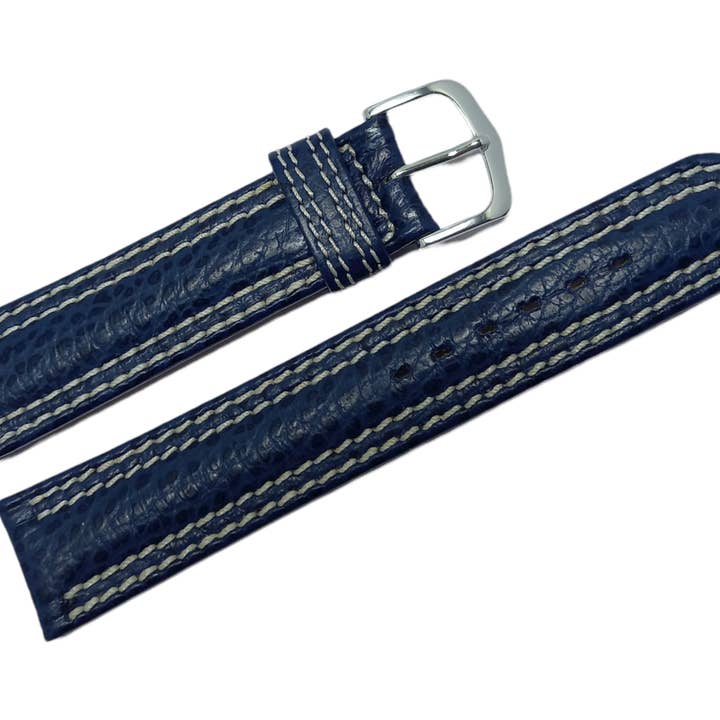 18 mm blue Double stitched grain leather watch strap for wholesale by BRACELETS MONTRE ACH