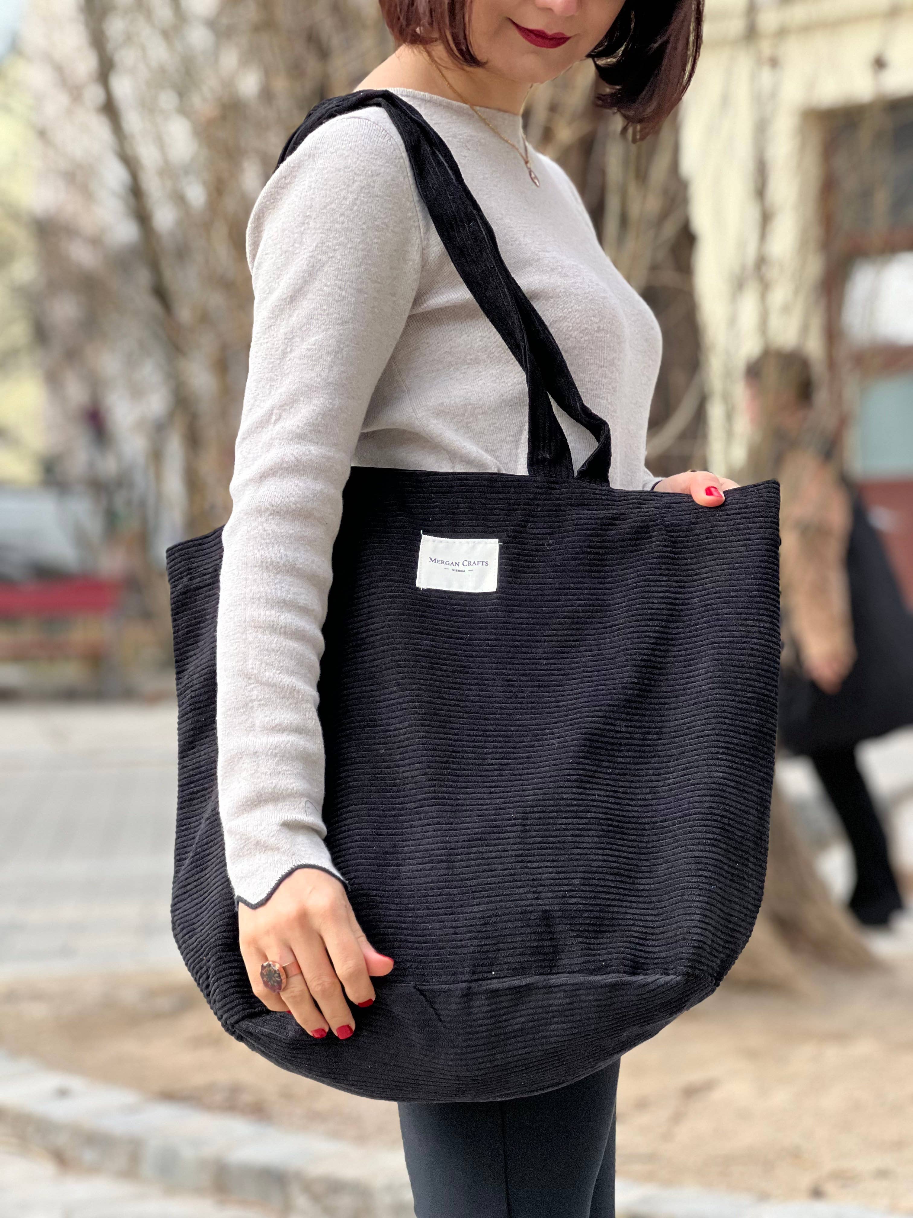 MERGAN CRAFTS - TEXTILE - Vendita all'ingrosso Borsa tote - Donna - Borsa per la spesa grande, borsa tote, con tracolla lunga - Velluto a coste4