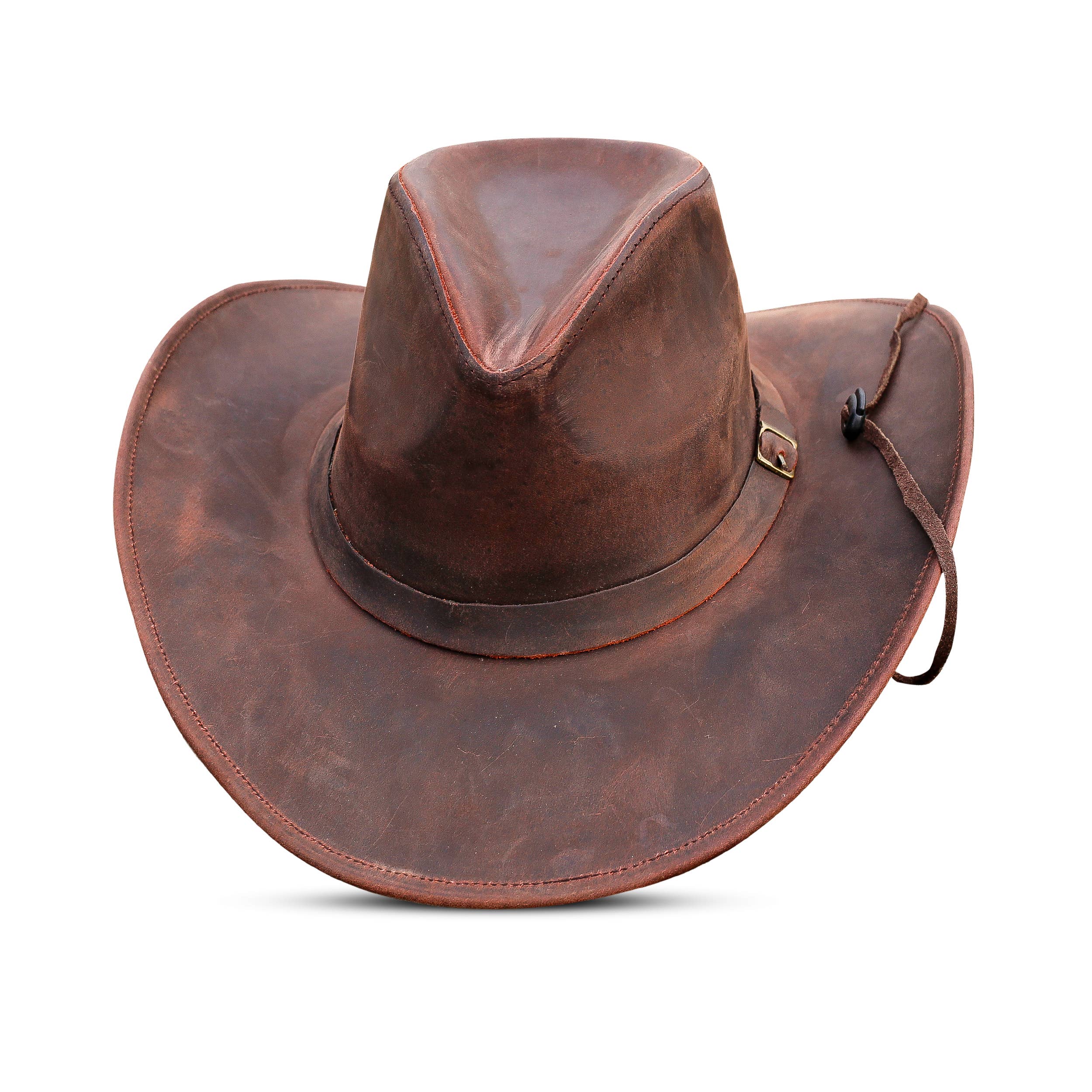 Hadzam – Großhandel Cowboyhut – Unisex – Unisex Western-Cowboyhut aus braunem, formbarem Leder mit breiter Krempe3