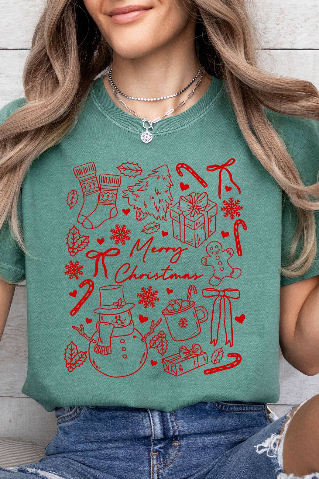 Kissed Apparel - Wholesale Screen Printed T-Shirt - Women's - Merry Christmas Holiday Comfort Colors Tee 4