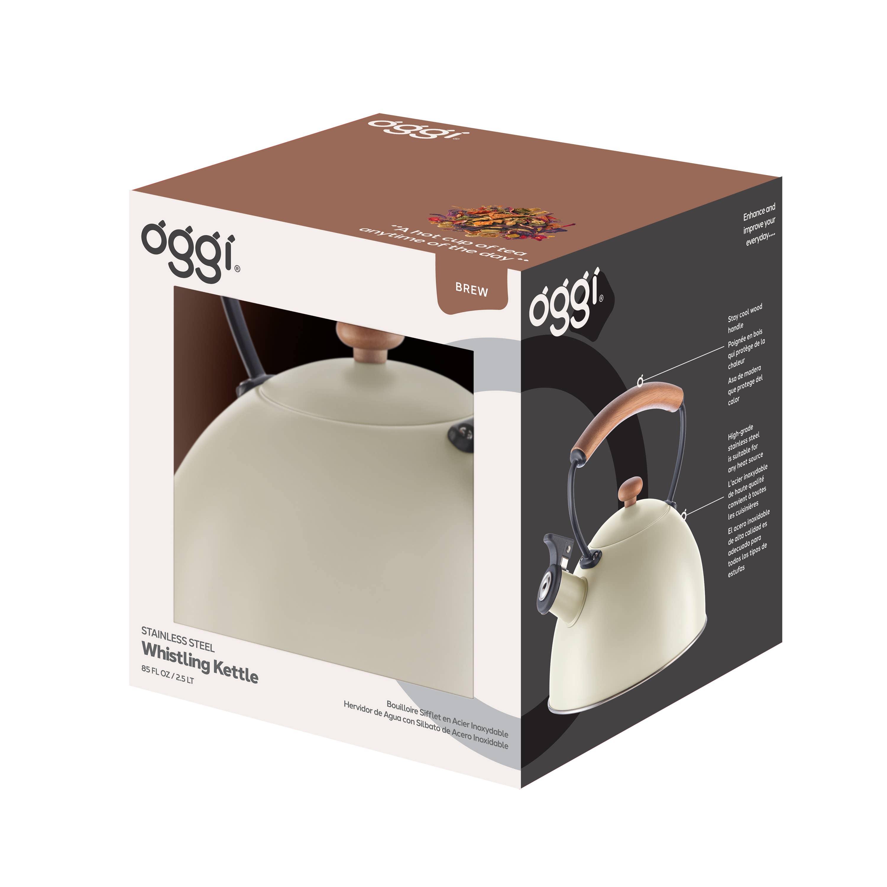 Oggi - Wholesale Kettle - Stovetop Kettle - Steel, Wood Handle, Whistle (1.9lt, 64oz)8