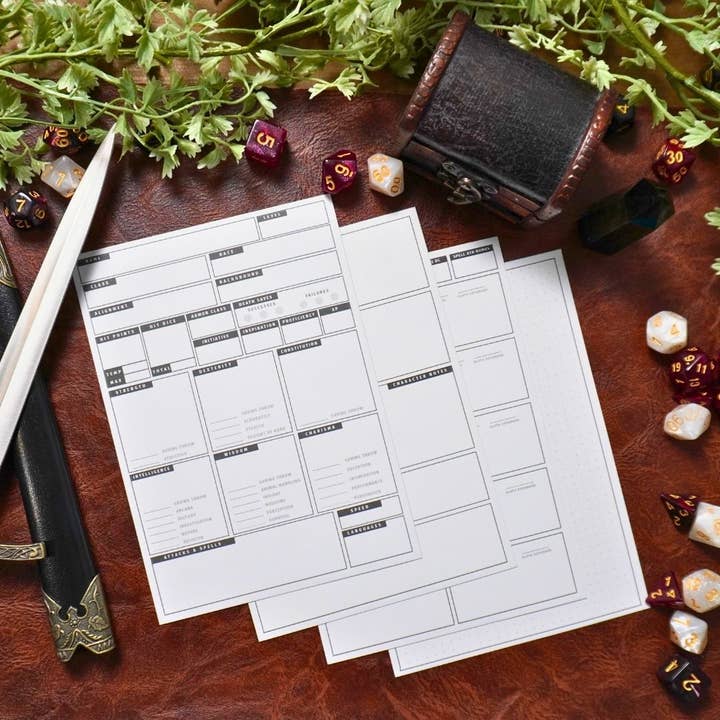 Minva Tabletop Design Co - Wholesale Card Game - Mini 5e DnD Character Sheets