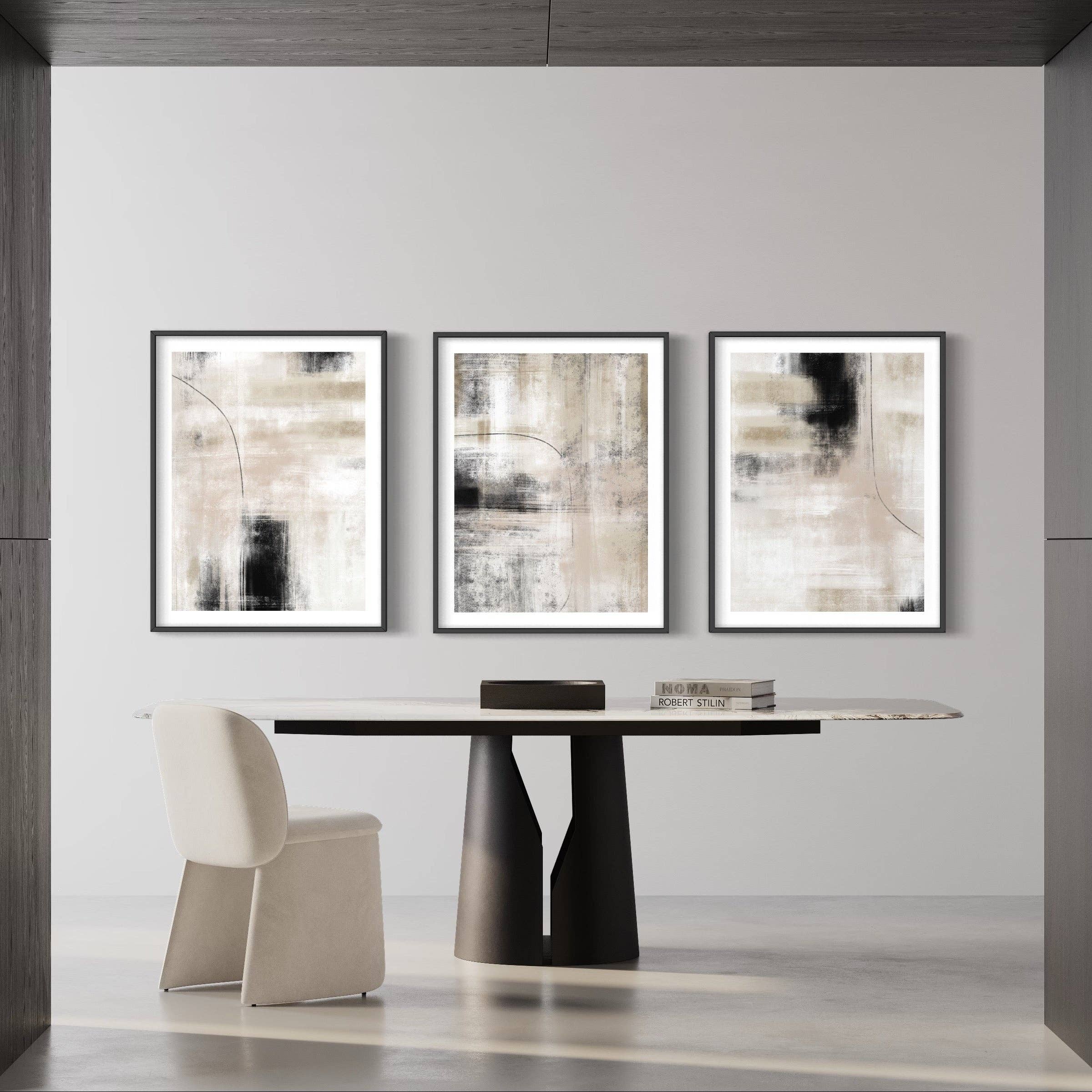 D'LUXE PRINTS - Wholesale Gallery Wall Set - Neutral Abstract Set of 3 Prints4