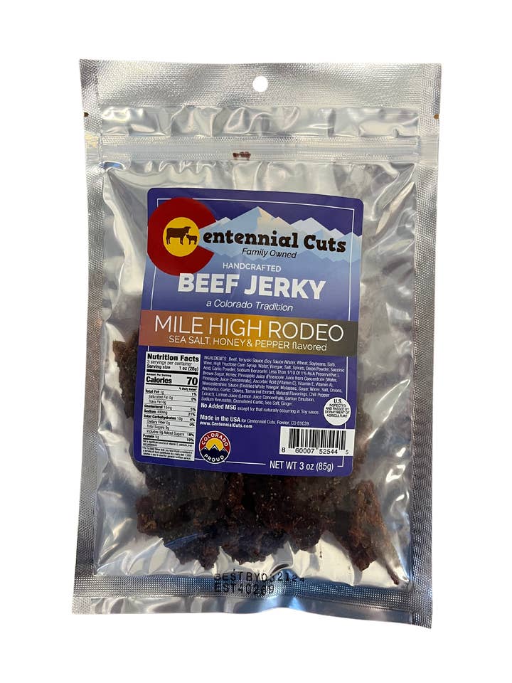 3 Unzen Mile High Rodeo Trockenfleisch mit Meersalz, Honig und Pfeffer für den Großhandel von Centennial Cuts