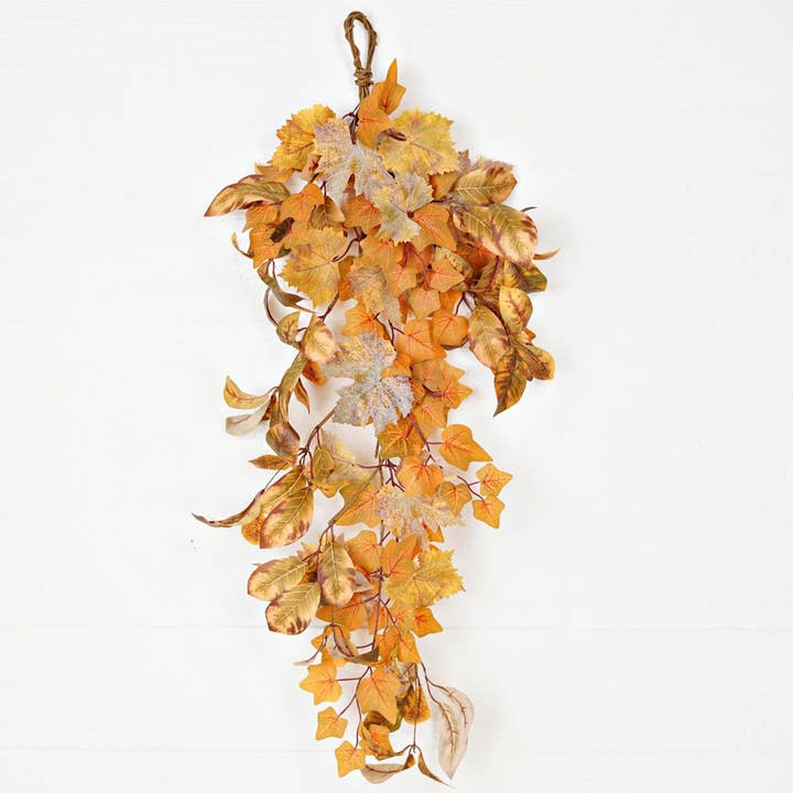530223- 31inLx12inW Teardrop-Mixe Late Autumn Leaves- for wholesale by Holiday Depot Inc.