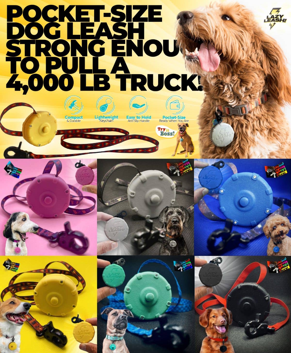 Lazy Leash! – wholesale Hundkoppel - Hund – Lat koppel! 19st Mini Power Koppel 10 Lådor + 9 Märkt Mix1