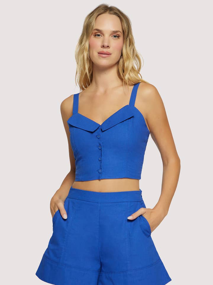 Coastal Tide Vest Top - Summer Solid V-Neck Wide Strap Crop for wholesale by Lost + Wander