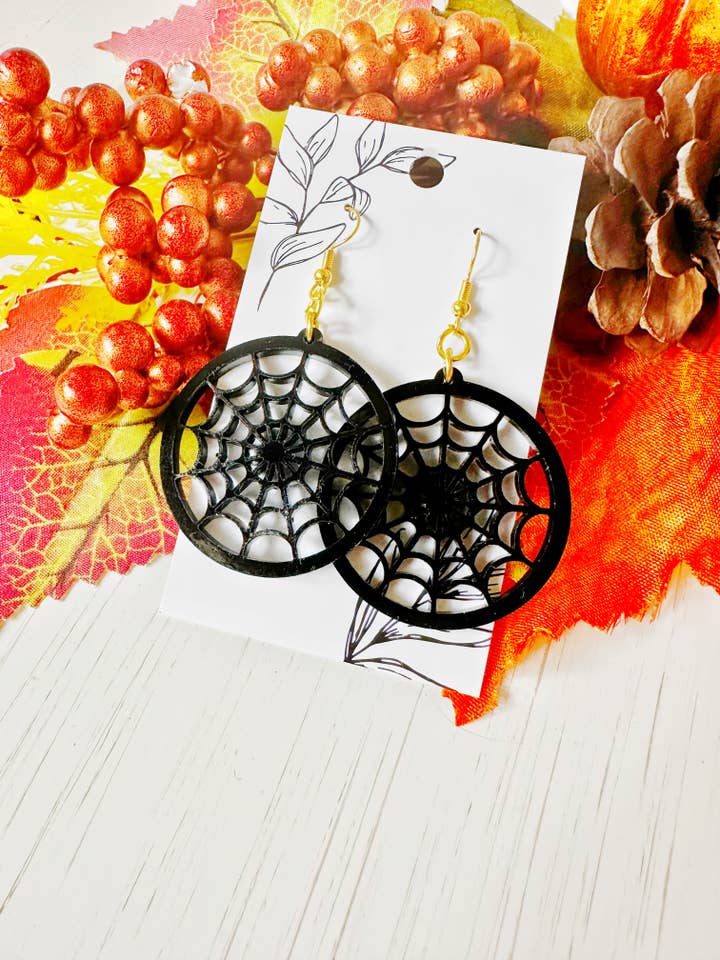 Halloween 2025 Earrings, Spider Web Earrings, for wholesale by Falcon Ridge Designs LLC