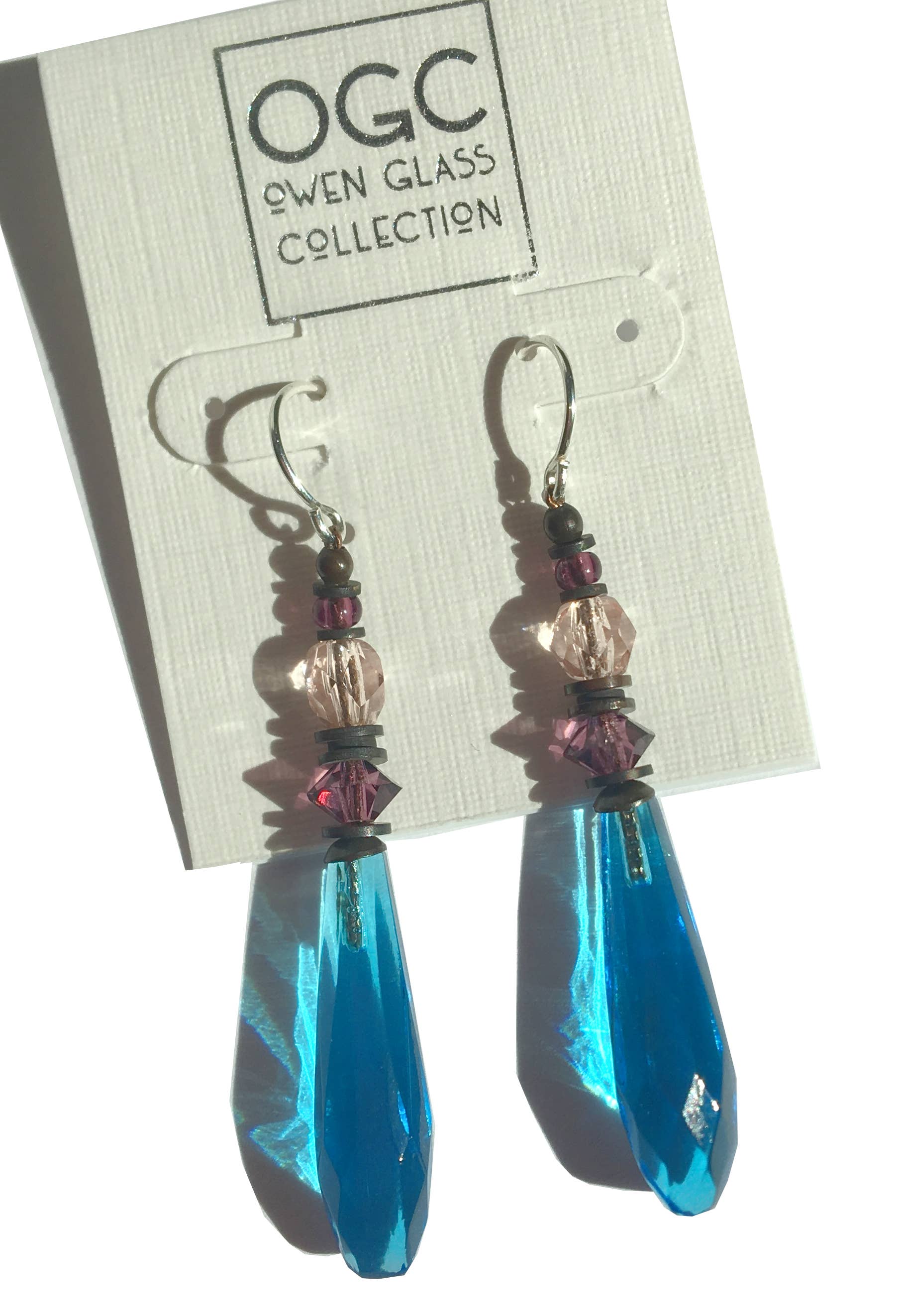 Owen Glass Collection - Wholesale Dangle Earrings - SOUVENIR 7 - BRIGHT TURQUOISE PRISM EARRINGS, AMETHYST3