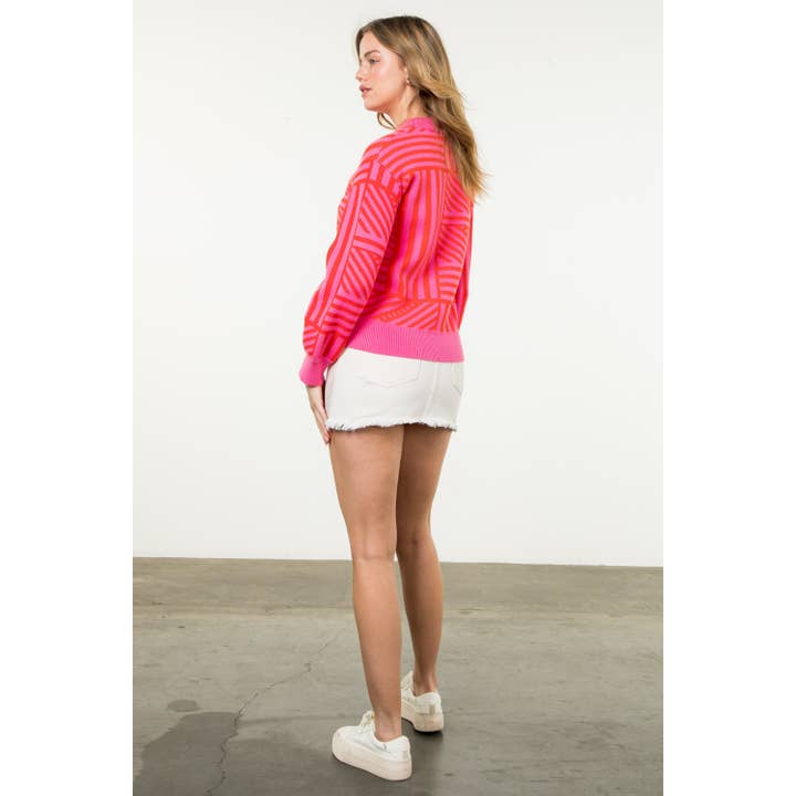 PINK Striped Pattern Knit Sweater for wholesale on Faire