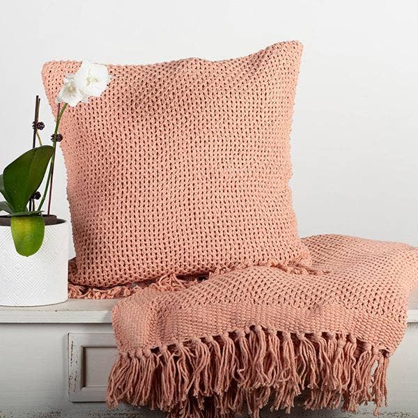 Forpost Trade Inc - Wholesale Throw Blanket - 50" x 65" Cotton Net Weave Throw With Fringes, Light Pink2