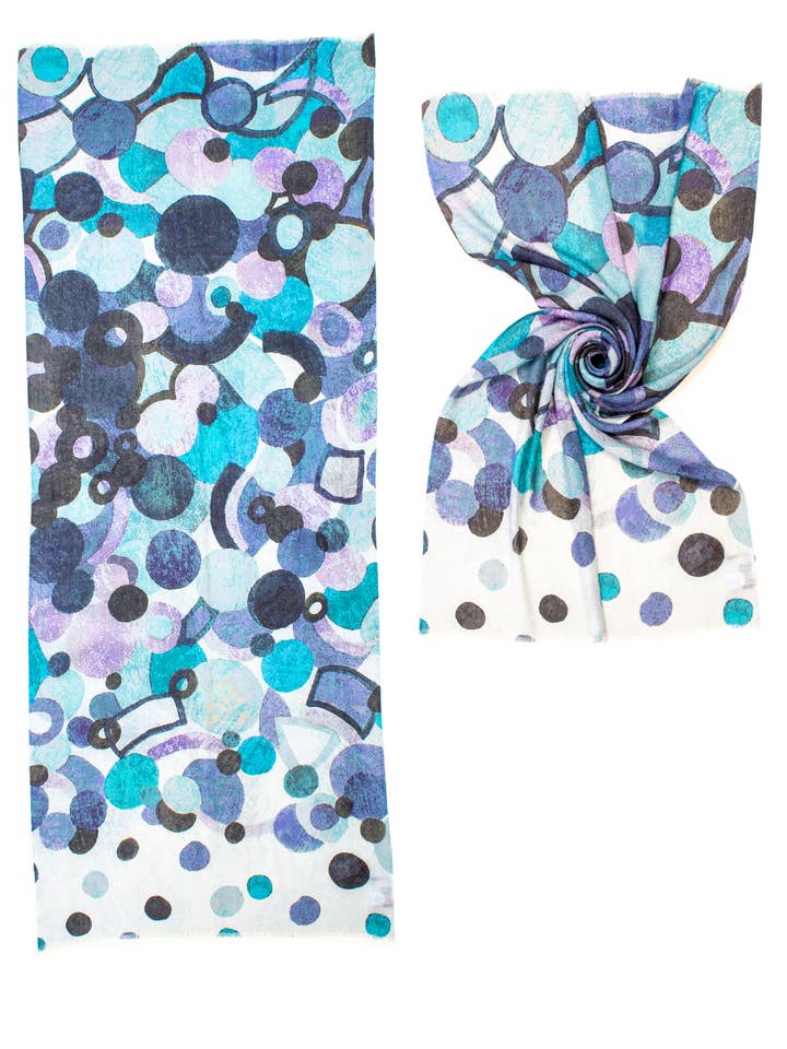 STOLE BLUE DOTS PRINT 92%WO 8%SILK 70X180 MADE IN INDIA for wholesale by Ayfee