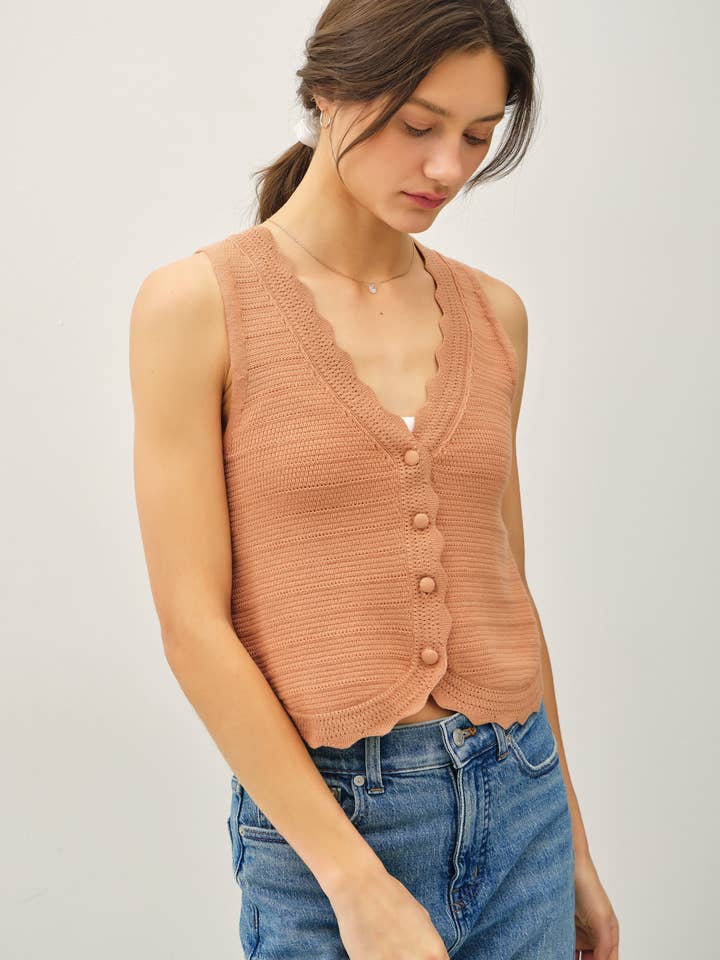 LIGHTWEIGHT BUTTON UP SWEATER TANK for wholesale by Be Cool