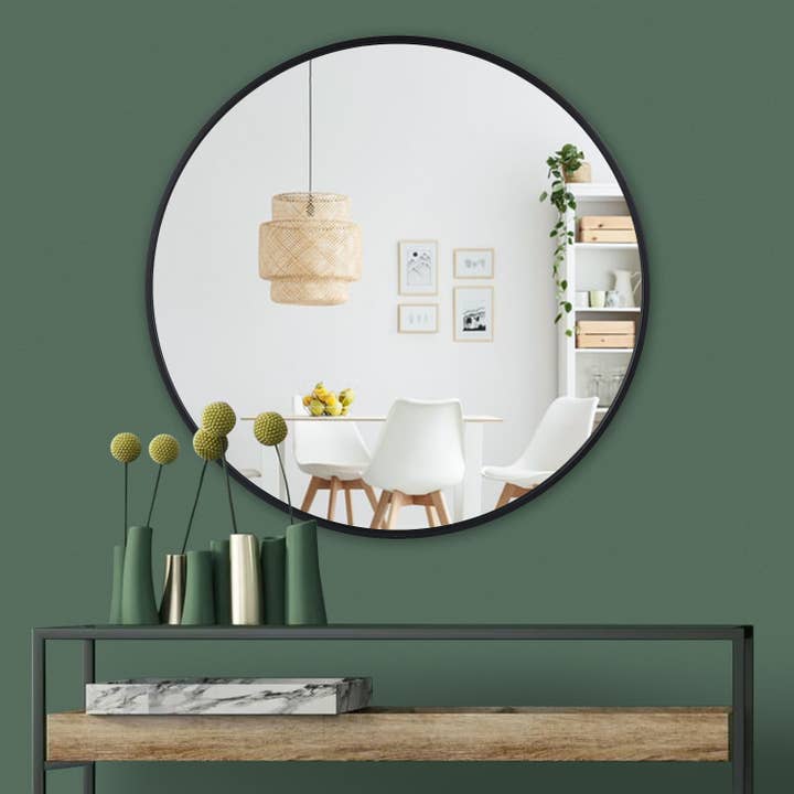 36*36in Black Round Mirror for wholesale by Arcus Home Decor Inc