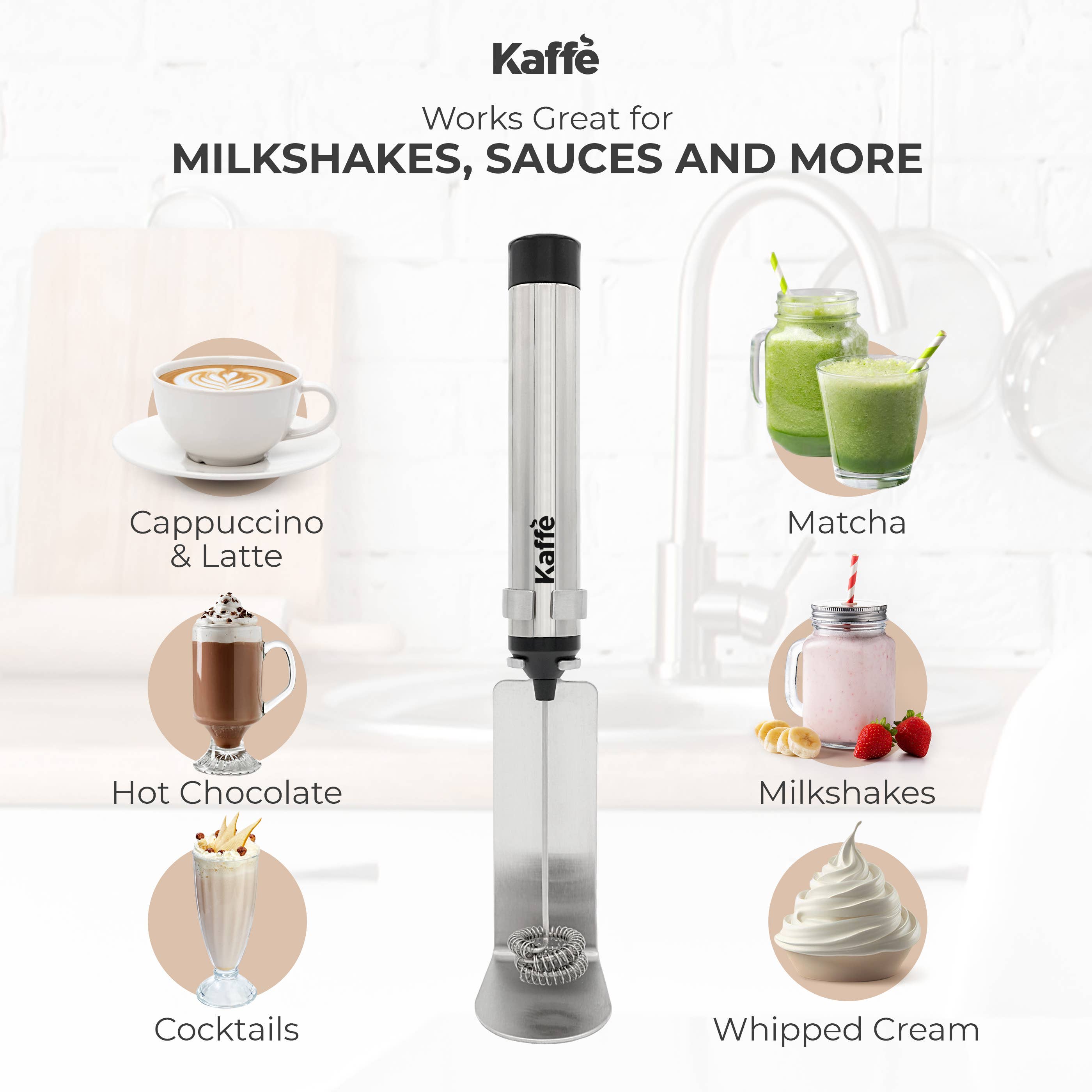 Kaffe - Wholesale Kitchen Tool/Gadget - Kaffe Handheld Milk Frother with Stand - USB Rechargeable2