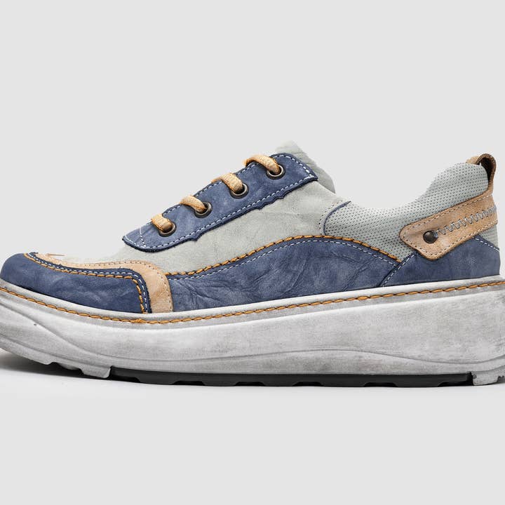 Blue Pink Women's Retro Zip-Up Leather Shoes - Blue/Pink for wholesale on Faire1