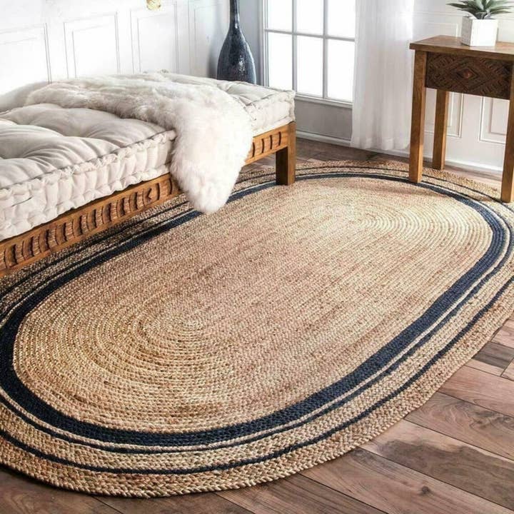 Natural Oval Jute Rug Indian Handmade Braided Vintage Area R for wholesale by Silmere LLC