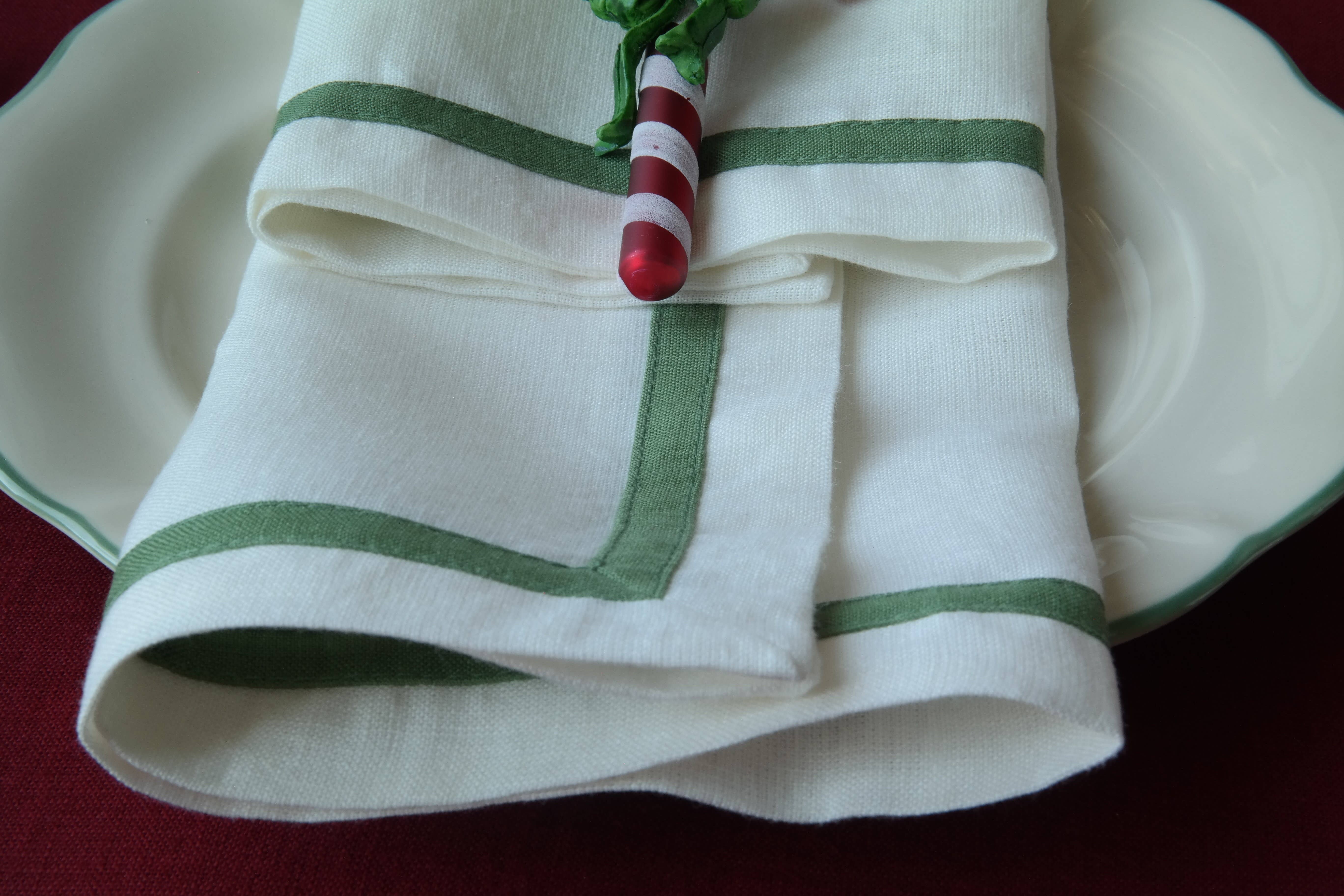 Liem Home - Wholesale Dinner & Cloth Napkin - Linen Napkins 50x50cm (20"x20") with green Trim. 4