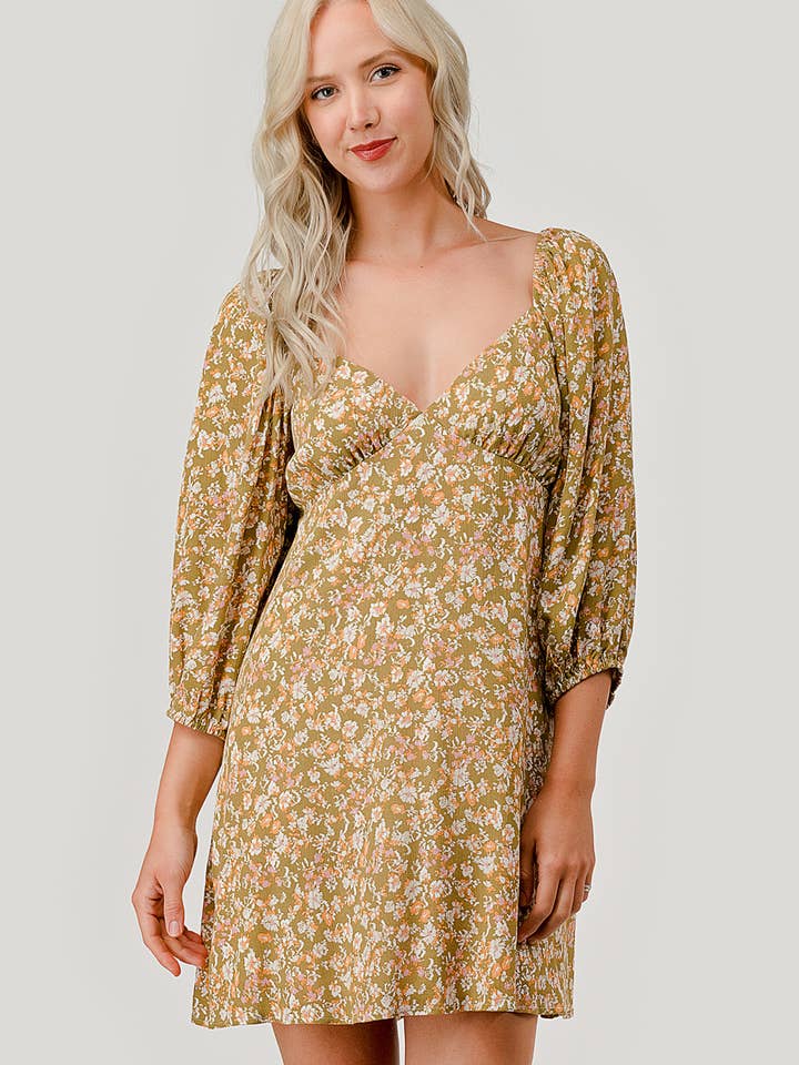 Olive Combo Floral Casual Mini Dress, WD62070 for wholesale on Faire0