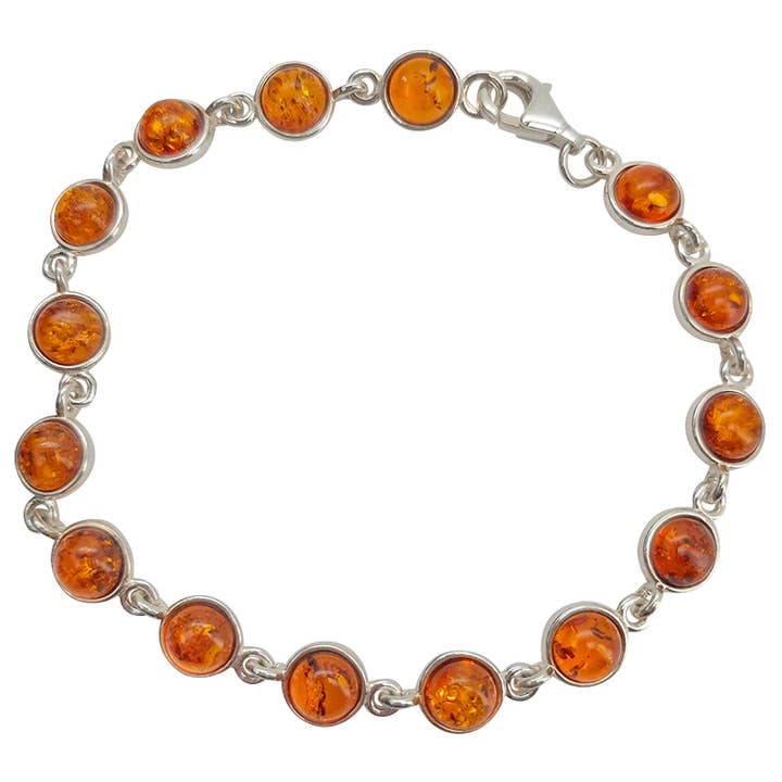 Cognac Amber Sterling Silver Link Bracelet for wholesale by Amberman