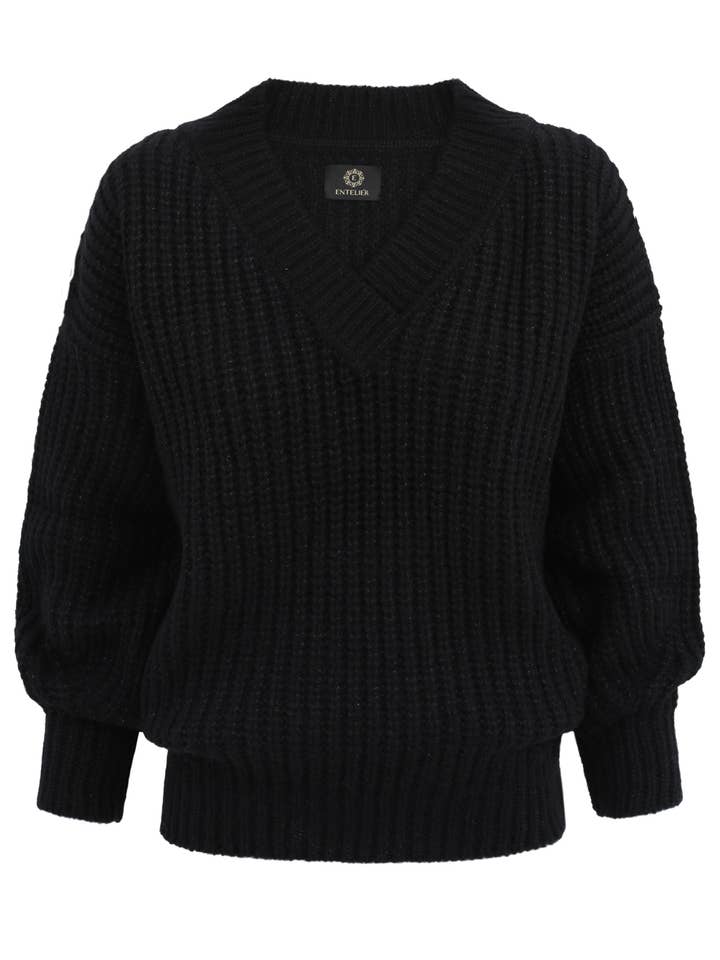 Sweater V Merino Black for engroshandel hos Entelier