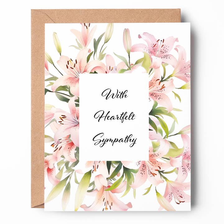 Pink Lilies Sympathy Card SY02 - Biglietto di condoglianze floreale per la vendita all'ingrosso da parte di Oakwind Hollow